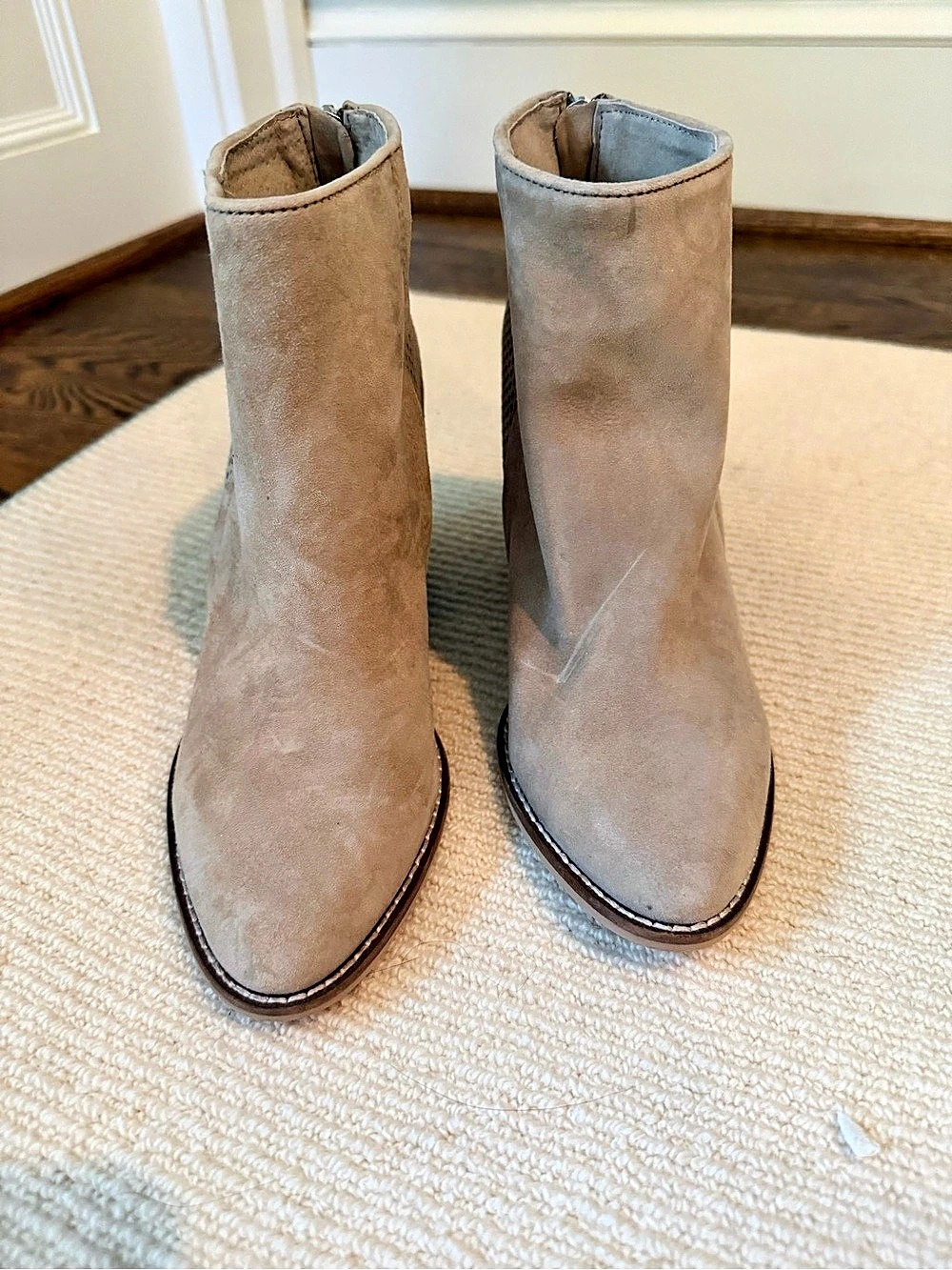Steve Madden Replay Taupe Leather Perforated Ankle Booties Size 7.5